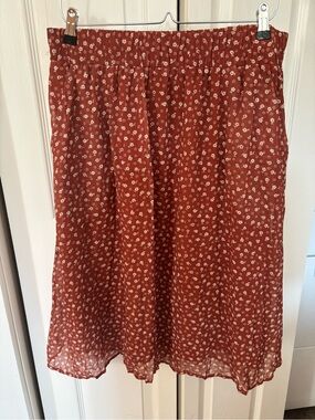 Mikarose Rust Red Floral Midi Skirt
